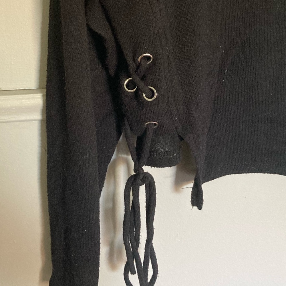 Urban Planet Black Lace Up Long Sleeve Top - Picture 2 of 4